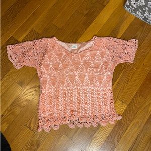 Vintage Pink Crochet Knit Beaded Lined Cropped Shirt